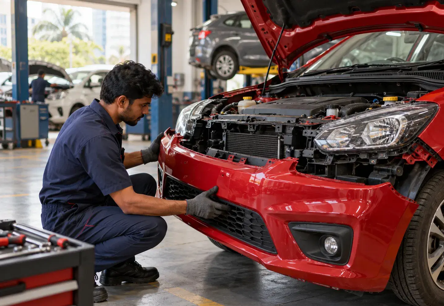 Accident repair work in progress at a partner workshop
